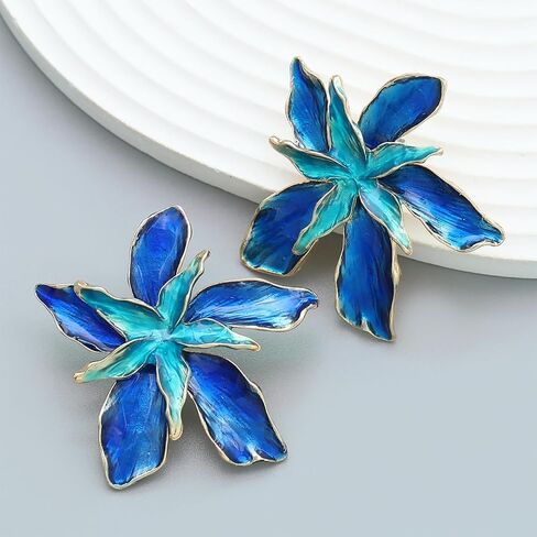 Colorful Dripping Oil Flower Floral Enamel Statement Stud Earrings Jewelry for Women Girls in Saudi Arabia