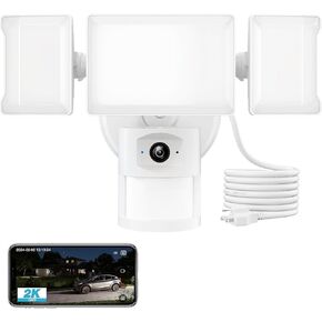 كاميرا Olafus Flood Light في الهواء الطلق، مصباح كاميرا أمان ذكي بقدرة 55 وات، تركيبات إضاءة خارجية مع مصابيح LED 5500LM 2K QHD IP65، كشف الحركة، صوت ثنائي الاتجاه، تسجيل بالألوان الكاملة 125 درجة لساحة المنزل (أبيض) in Kuwait