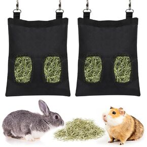 Rabbit Hay Feeder Bag, Large Capacity Rabbit Hay Bag Small Animal Hanging Hay Bag 600D Oxford Cloth Bunny Hay Feeder Bag for Rabbits Guinea Pigs Chinchillas (Brown-4 Holes-1Pcs)