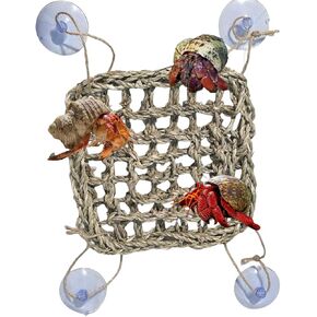 Hermit Crab Climbing Hammock Toy，Natural Seagrass Mat with Suction CupsClimb Hammock Toy for Lizard Bearded Dragon Gecko Spider Small Reptile Terrarium Habitat Decor (Triangle)