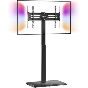 WALI Floor TV Stand with LED Lights, Universal TV Stand for 32-70 Inch Flat Screen, Swivel TV Table Stands Holds up to 110 lbs, Height Adjustable TV Stand with Mount for Bedroom (TVDVD-7L), Black