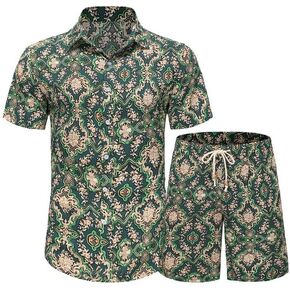 KISSQIQI Mens 2 Piece Hawaiian Shirt and Shorts Sets Tracksuit Casual Button Down Short Sleeve Floral Summer Outfits