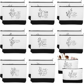 Huhumy 20 Pcs Inspirational Gifts Christian Bags Bible Verse Gift Cosmetic Pouch Scripture Motivational Canvas Cosmetic Bag with Zipper Thank You Makeup Bags for Women Employee Mom Friend Church Gift