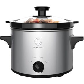 CC-3000-SL 3-Quart Round Slow Cooker, Stainless-Steel Slow Cooker with Glass Pot-Cooker Lid
