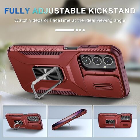 حافظة لهاتف سامسونج جالاكسي A15 5G مع واقي شاشة من الزجاج المقوى وغطاء عدسة الكاميرا، مسند ثابت بحلقة دوارة، غطاء هاتف واقٍ عالي التحمل مقاوم للصدمات - أسود in Kuwait