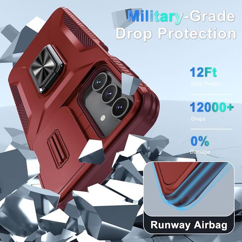 حافظة لهاتف سامسونج جالاكسي A15 5G مع واقي شاشة من الزجاج المقوى وغطاء عدسة الكاميرا، مسند ثابت بحلقة دوارة، غطاء هاتف واقٍ عالي التحمل مقاوم للصدمات - أسود in Kuwait