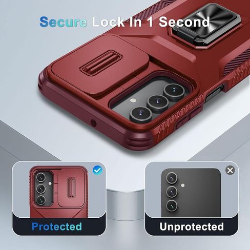 حافظة لهاتف سامسونج جالاكسي A15 5G مع واقي شاشة من الزجاج المقوى وغطاء عدسة الكاميرا، مسند ثابت بحلقة دوارة، غطاء هاتف واقٍ عالي التحمل مقاوم للصدمات - أسود in Kuwait