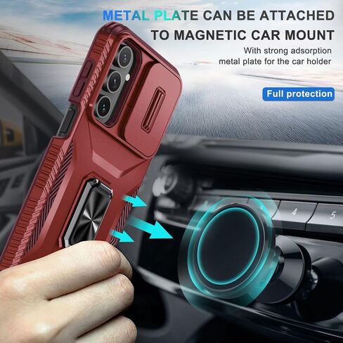 حافظة لهاتف سامسونج جالاكسي A15 5G مع واقي شاشة من الزجاج المقوى وغطاء عدسة الكاميرا، مسند ثابت بحلقة دوارة، غطاء هاتف واقٍ عالي التحمل مقاوم للصدمات - أسود in Kuwait