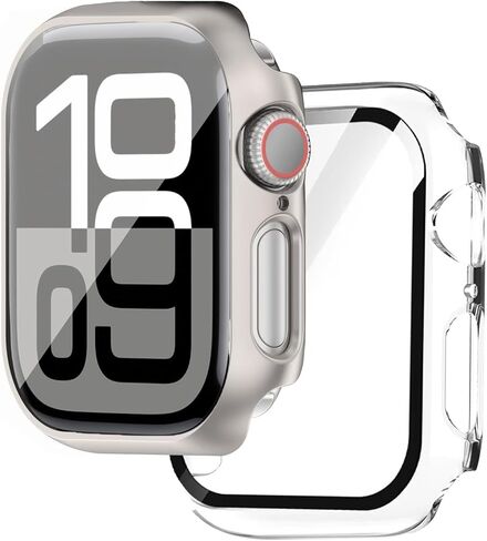 حافظة Yitork مكونة من قطعتين لساعة Apple Series 10 مقاس 46 ملم مع واقي شاشة مدمج، وملحقات غطاء وجه كامل صلب عالي الدقة لواقي شاشة Iwatch للرجال والنساء، ذهبي in Kuwait