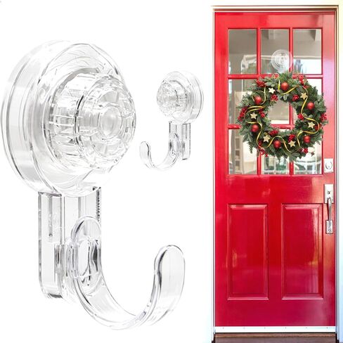 Wreath Door Hanger,Suction Cup Hooks Wreath Hangers for Front Door,2pcs Clear Heavy Duty Suction Cups Wreath Hanger for Window Glass Door Easter Halloween Christmas Welcome Sign for Front Door Décor in Saudi Arabia