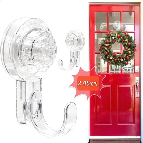 Wreath Door Hanger,Suction Cup Hooks Wreath Hangers for Front Door,2pcs Clear Heavy Duty Suction Cups Wreath Hanger for Window Glass Door Easter Halloween Christmas Welcome Sign for Front Door Décor in Saudi Arabia