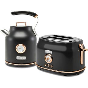 Haden Dorset 1.7 Liter Stainless Steel Electric Kettle with 360-Degree Base Bundled with 2 Slice Wide Slot Stainless Steel Toaster, Black & Copper
