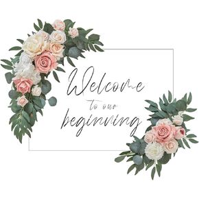 TINGE TIME Artificial Floral Swag Flower Swag, Set of 2 Wedding Sign Flower with Scented Card, Decorative Swag for Reception Welcome Sign Arch Arbor Lintel (Burnt Orange & Champagne)