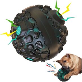 Giggle Dog Ball Toys for Agreessive Chewers, Indestructible Dog Toy with Funny Squeaky When Wiggle, Durable for Small Medium Large Dogs, Non-Toxic Rubber Pet Chew Toys, Black & Lake Blue