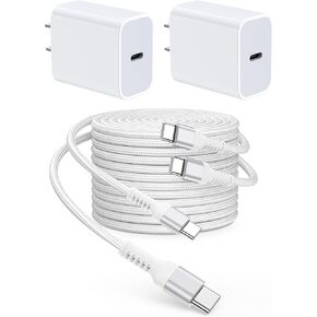iPhone 16 15 Charger Fast Charging, 10FT Long Braided USB C to C Charging Cable, 2Pack-20W USB C Charger Block Wall Cube Type C Charger Power Cord for iPhone 16Pro/16 Pro Max/15Pro/15Plus, iPad