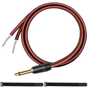 2Pcs 1/4 TS Plug to Bare Speaker Wire 3FT 16AWG Positive Red Wire Marking Pure Copper Shell Gold-Plated TS Plug 6.5mm Mono Male Connector with Cable Ties for DJ DIY Guitar Speaker Projects