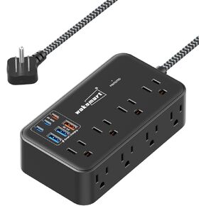 Surge Protector Power Strip (2800J), 8 AC Outlets with 6 USB Ports 4.8A/24W Charging Station for iPhone 15 Series, 5ft Flat Extension Cord, Wall Mount for Home, Travel, Office