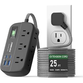 Power Strip Surge Protection- 6 Widely Outlets with 4 USB Ports, 5 Ft Ultra Flat Plug Extension Cord, Wall Mount Outlet Extender, 1080J Multiple Outlets for Indoor Home Office, Dorm Room Essentials