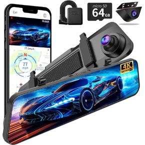 كاميرا داش مرآة 12 بوصة للسيارة 4K أمامية 1080P رؤية خلفية مع IMX415 307 ADAS BSD LCA مستشعر Wi-Fi&APP GPS WDR رؤية ليلية G-Sensor حلقة تسجيل شاشة للمساعدة في ركن السيارة بسهولة 64 جيجابايت بطاقة