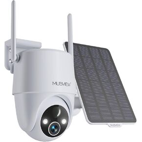 MUBVIEW 2K Solar Security Cameras Wireless Outdoor, 60° PTZ Battery Powered Outdoor Camera, 2.4Ghz WiFi Home Security Camera, Color Night Vision, Motion Detection, 2-Way Audio, 2-Pack