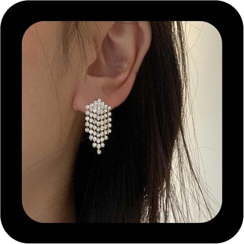 Iaceble Boho كريستال الشرابة انخفاض الأقراط حجر الراين الثريات الأقراط تشيكوسلوفاكيا معبد شرابة الأقراط الصغيرة حجر الراين تتدلى أقراط مجوهرات الزفاف للنساء والفتيات in Kuwait