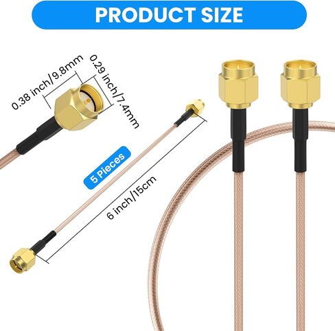 SDTC Tech 5pcs Coaxial Coax Cable Assembly SMA Male to SMA Male | Antenna Extender Cable Adapter Jumper(6 inch/15cm) in Kuwait