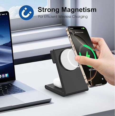 New Travel Foldable 3 in 1 Wireless Charging Station for Apple Magsafe Charger Stand,Fast Magnetic Wireless Charger Station for iPhone 17 Air 16 15 14 13 12 Series,Airpods Pro,Apple Watch Ultra in Kuwait