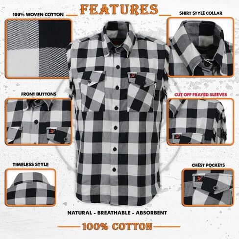 Milwaukee Leather MNG11690 Men’s Black and White Cut Off Flannel Shirt in Saudi Arabia