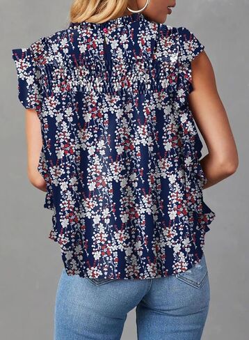 Dokotoo ملابس علوية نسائية صيفية كاجوال بياقة دائرية وطبعة زهور قمصان بيبي دول بأكمام قصيرة مكشكشة in Kuwait