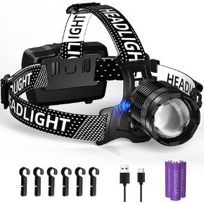 Zmoon 100,000LM Rechargeable LED Headlamp 40H Long Battery Life, Super Bright Sensor Head Lamp with 3 Lighting Modes, Zoomable, Power Display, IP67 Waterproof for Camping Hunting Hiking 2PCS