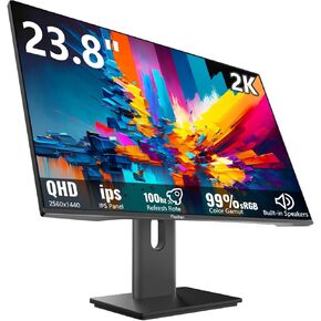 23.8 Inch PC Gaming Monitor QHD 2560x1440 2K 100Hz, 2ms, Built-in Speakers, HDR, 99% sRGB IPS LED Computer Screen with HDMI/DP Ports, AMD FreeSync Compatible, VESA Supports, Black
