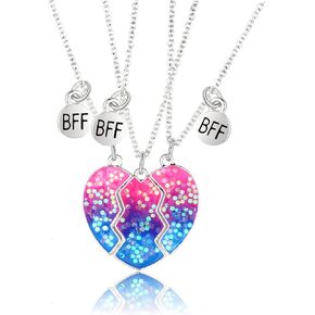 COLORFUL BLING BFF Gift 2Pcs Lovely Magnetic Avocado Whale Dophin Alpaca Ghost Love Heart Pendant Necklace Set Matching Necklace for Girls Sisters