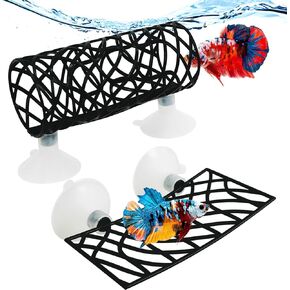 Hamiledyi Betta Fish Hideout Cave & Betta أرجوحة سرير نفق مجوف بيتا حوض للأسماك إكسسوارات حوض السمك ديكورات لجراد البحر والروبيان بيتا وغيرها من الأسماك الصغيرة (أزرق) in Kuwait