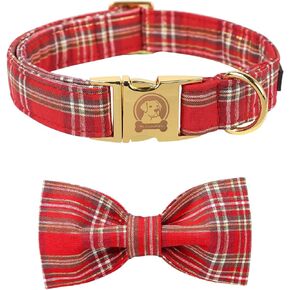 MR. CHUBBYFACE Fall Dog Collar Bow Adjustable Girl Boy Orange Dog Collar Bow Tie Cute Plaid Dog Collar for Small Medium Large Dogs