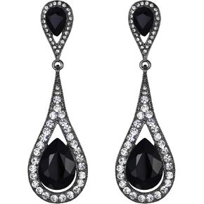 EVER FAITH Women's Jewelry Austrian Crystal Elegant Dual Teardrop Wedding Bride Pierced Dangle Earrings