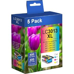 LC3013 5PKS High Yield Compatible Ink Cartridge Replacement for Brother LC3013 LC-3013 LC3011 Work with MFC-J690DW MFC-J895DW Printer (2 Black, 1 Cyan, 1 Magenta, 1 Yellow)
