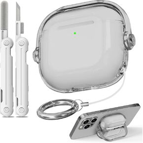 【with Safety Lock】 for Airpods 4 Case,TPU Clear Airpods 4th Generation Case with Cleaner, Drop Protection Airpods 4 Case 2024 with Lock with Keychain, Clear+White