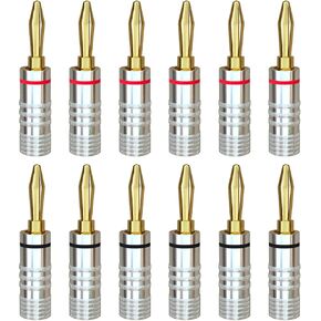 Goupchn 12PCS Right Angle Banana Plugs 4mm 24K Gold Plated 90 Degree Screw Type Speaker Connectors for Speaker Wires