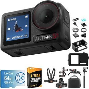 DJI Osmo Action 4 Adventure Combo - 4K Waterproof Action Camera with Battery Case Bundle with Lexar 64GB Memory Card, Protective Case, Outdoor Kit and 1 YR CPS Enhanced Protection Pack