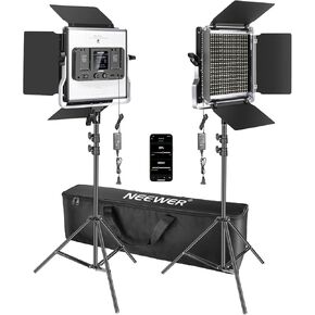 NEEWER 2 Pack PL60C RGB LED Panel Video Light Kit with 6.6ft/2m Spring Cushioned Light Stands/Bag, APP/2.4G/DMX Control, 60W 23000lux/0.5m 2500K-10000K 18 Scenes RGBCW Pro Photography Studio Lighting