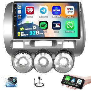 [4+64G] 8-Core Android 13 Car Stereo for Honda Fit 2004-2010 with Wireless Carplay&Android Auto,9 Inch Car Radio with Mirror Link Bluetooth FM/RDS WiFi GPS Navigation SWC Dual USB+Backup Camera