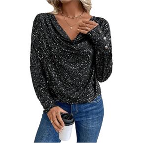 SOLY HUX Women's Cowl Neck Ruched Tee Long Sleeve Drop Shoulder T Shirt Tops