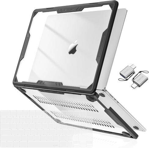 حافظة MOSISO متوافقة مع جهاز MacBook Air 15 بوصة إصدار 2023 2024 M3 A3114 M2 A2941 Touch ID، هيكل صلب من البلاستيك شديد التحمل بتصميم هندسي متماثل مع مصد TPU وجلد لوحة المفاتيح ومحول من النوع C، أسود in Kuwait
