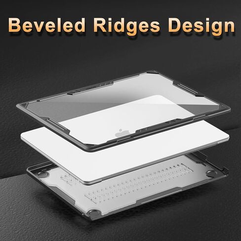 حافظة MOSISO متوافقة مع جهاز MacBook Air 15 بوصة إصدار 2023 2024 M3 A3114 M2 A2941 Touch ID، هيكل صلب من البلاستيك شديد التحمل بتصميم هندسي متماثل مع مصد TPU وجلد لوحة المفاتيح ومحول من النوع C، أسود in Kuwait