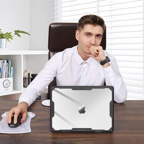 حافظة MOSISO متوافقة مع جهاز MacBook Air 15 بوصة إصدار 2023 2024 M3 A3114 M2 A2941 Touch ID، هيكل صلب من البلاستيك شديد التحمل بتصميم هندسي متماثل مع مصد TPU وجلد لوحة المفاتيح ومحول من النوع C، أسود in Kuwait