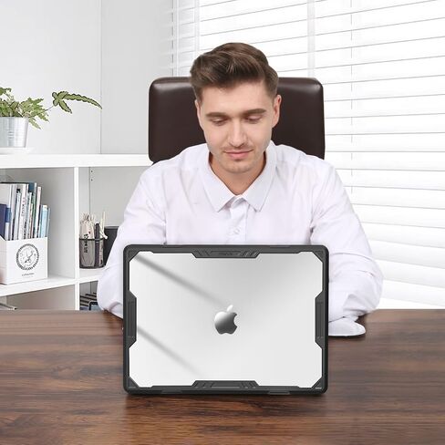حافظة MOSISO متوافقة مع جهاز MacBook Air 15 بوصة إصدار 2023 2024 M3 A3114 M2 A2941 Touch ID، هيكل صلب من البلاستيك شديد التحمل بتصميم هندسي متماثل مع مصد TPU وجلد لوحة المفاتيح ومحول من النوع C، أسود in Kuwait