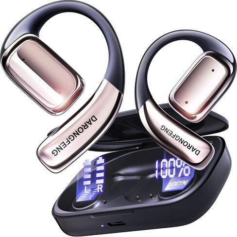Open Ear Wireless Bluetooth Headphones, Pain-Free Air Conduction Ear Buds with LED Digital Display Charging Case, Sweat Resistant for Running, Safe Driving, and Extended Daily Use in Saudi Arabia