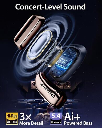 Open Ear Wireless Bluetooth Headphones, Pain-Free Air Conduction Ear Buds with LED Digital Display Charging Case, Sweat Resistant for Running, Safe Driving, and Extended Daily Use in Saudi Arabia