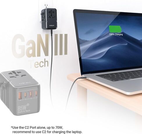 محول السفر العالمي MINIX 100 واط مع كابل USB C قابل للسحب، محول الطاقة الدولي GaN III، منافذ Type-C*3 USB-A*1، مخرج تيار متردد، شاحن سفر عالمي لأجهزة الكمبيوتر المحمولة والأجهزة اللوحية والهواتف والكاميرات in Kuwait