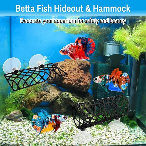 Hamiledyi Betta Fish Hideout Cave & Betta أرجوحة سرير نفق مجوف بيتا حوض للأسماك إكسسوارات حوض السمك ديكورات لجراد البحر والروبيان بيتا وغيرها من الأسماك الصغيرة (أزرق) in Saudi Arabia
